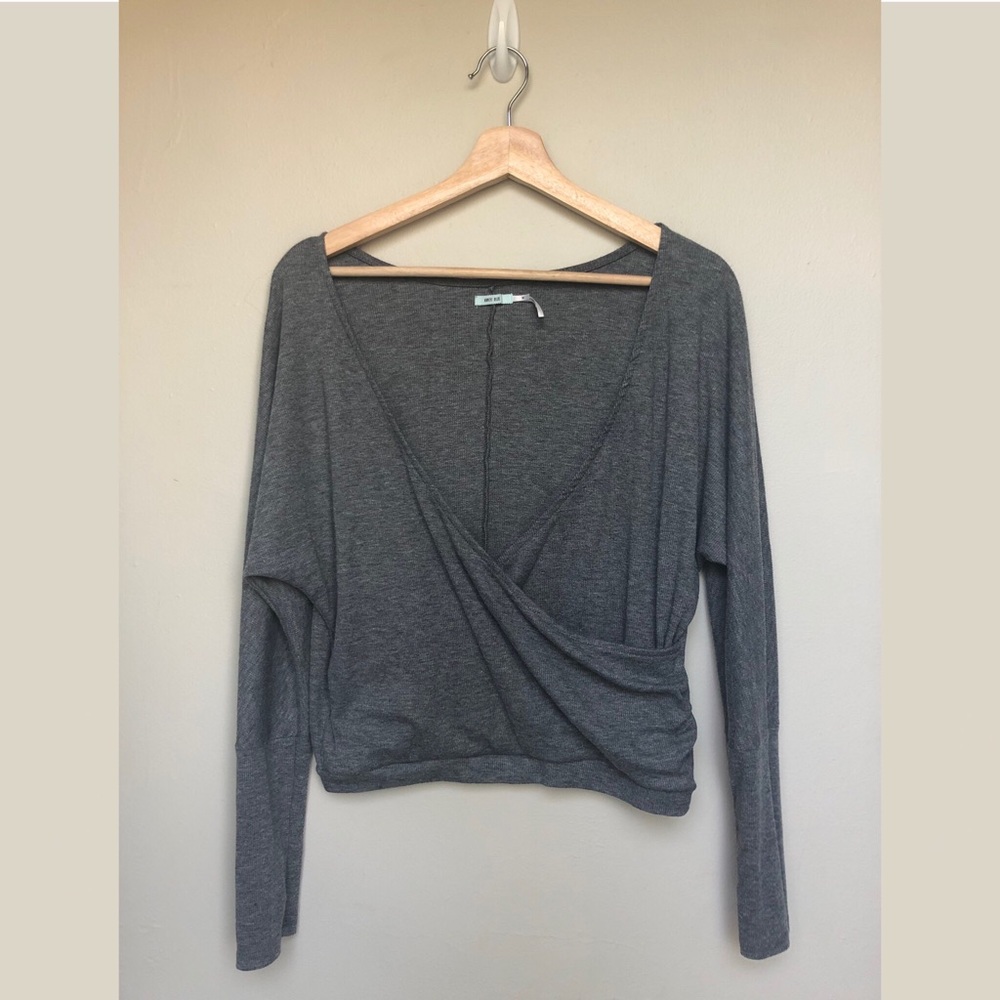Kimchi Blue ~ grey ribbed wrap dropped sleeve top